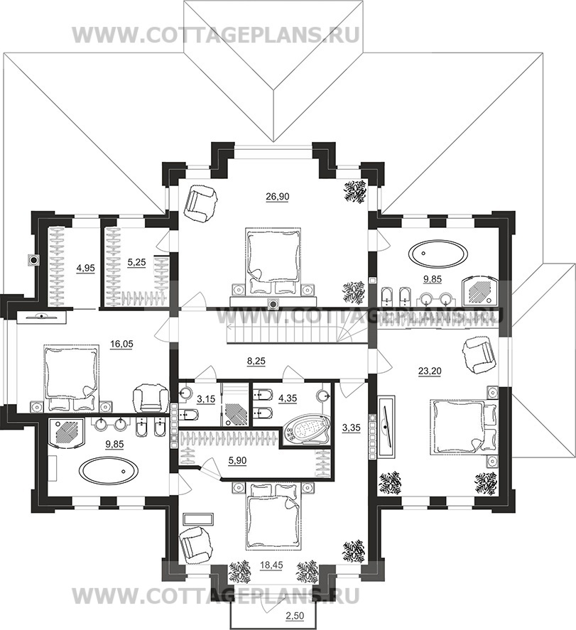 Поэтажные планы проект дома 203-11 общ. площадь 393,55 м2