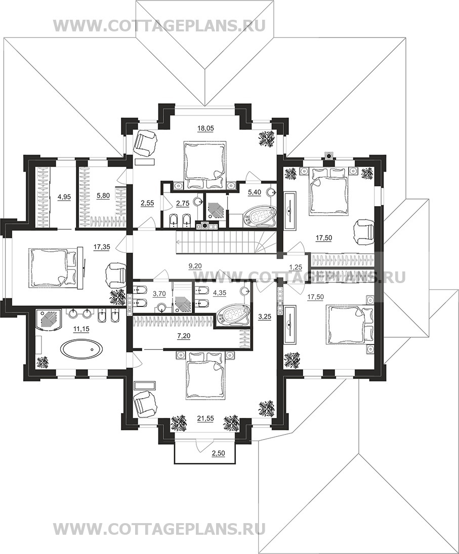 Поэтажные планы проект дома 202-18 общ. площадь 357,70 м2