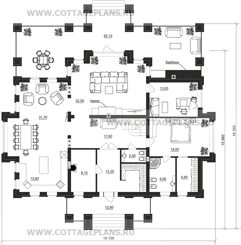 Поэтажные планы проект дома 100-30 общ. площадь 308,65 м2