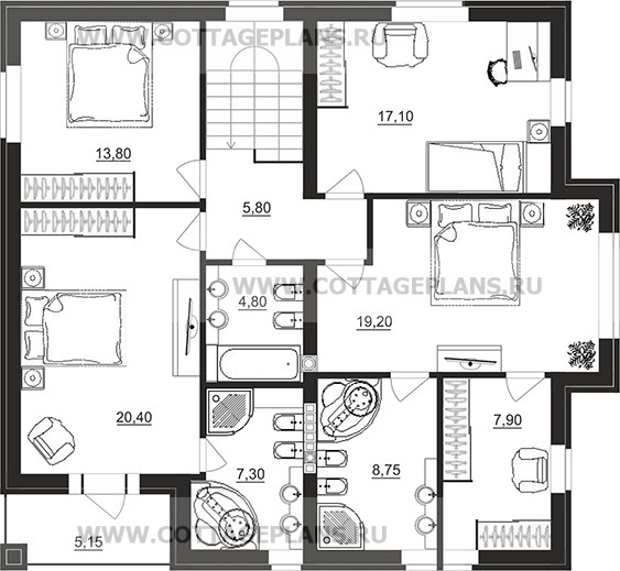 Поэтажные планы проект дома 96-05 общ. площадь 300,85 м2