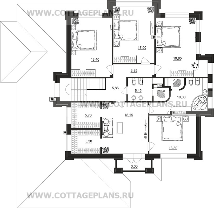 Поэтажные планы проект дома 100-98 общ. площадь 291,65 м2