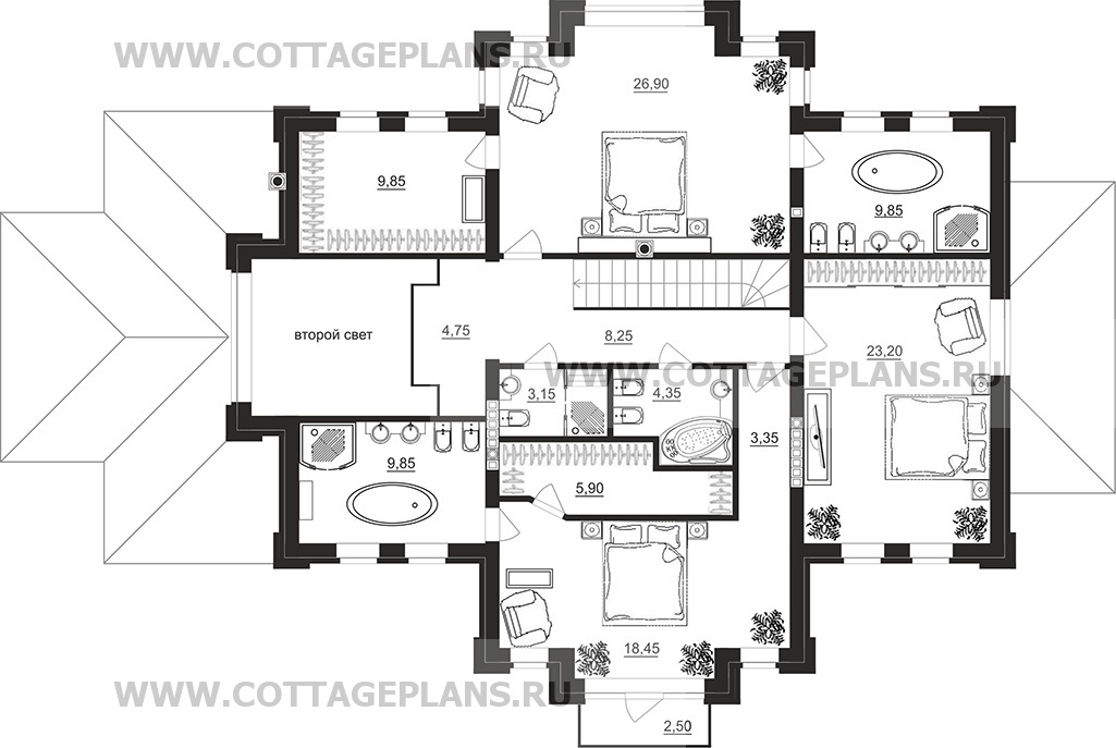 Поэтажные планы проект дома 201-32 общ. площадь 384,90 м2