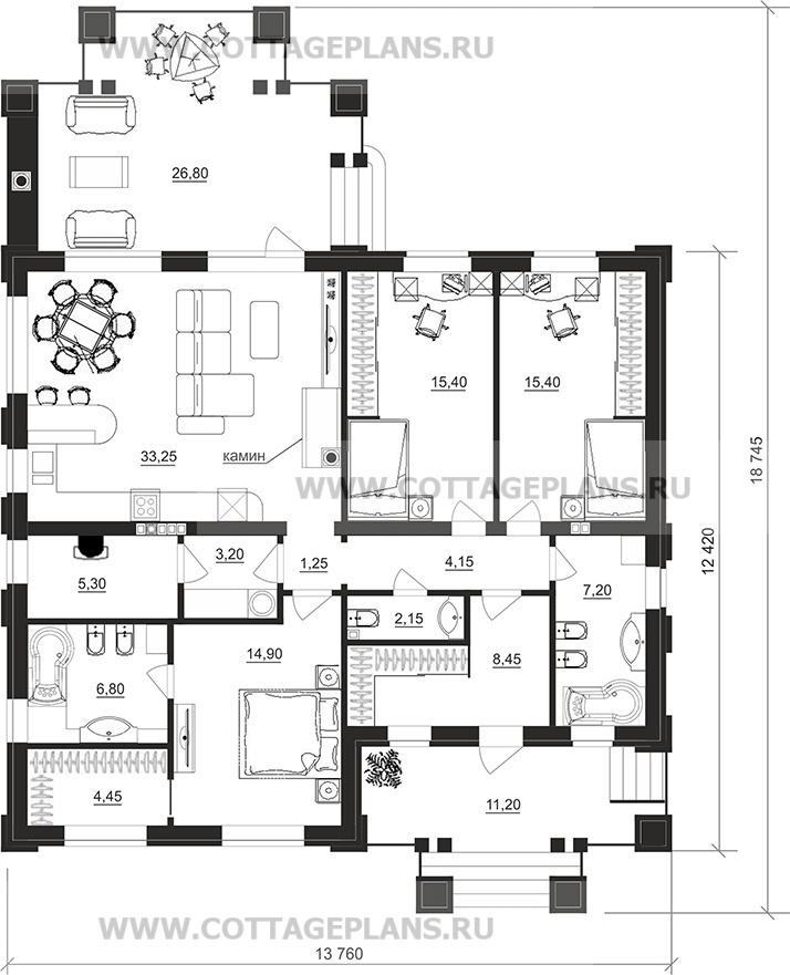 Поэтажные планы проект дома 07-65 общ. площадь 123,45 м2