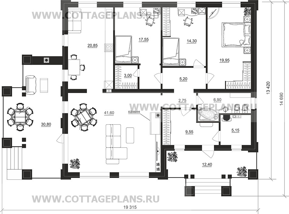 Поэтажные планы проект дома 700-13 общ. площадь 144,45 м2