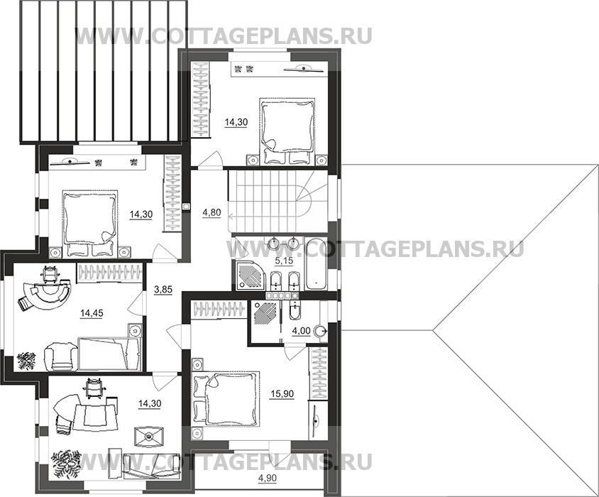 Поэтажные планы проект дома 77-56 общ. площадь 243,00 м2