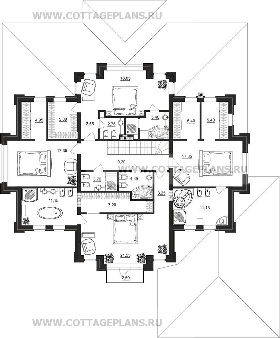 Поэтажные планы проект дома 202-21 общ. площадь 360,35 м2