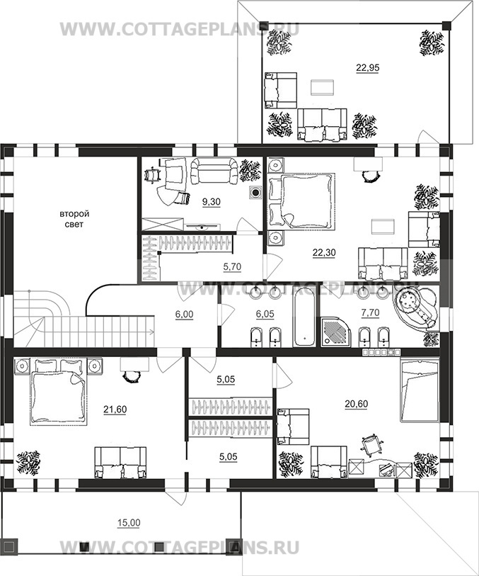 Поэтажные планы проект дома 77-47 общ. площадь 254,35 м2