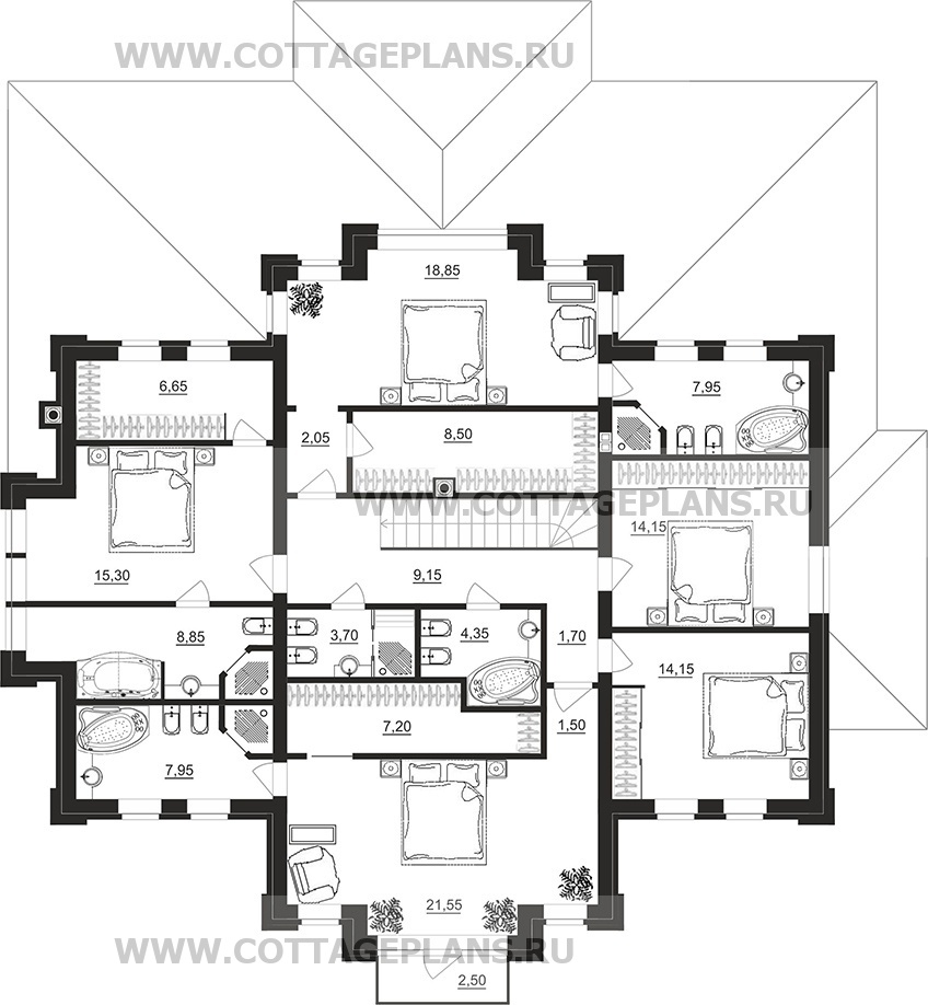 Поэтажные планы проект дома 202-12 общ. площадь 302,95 м2