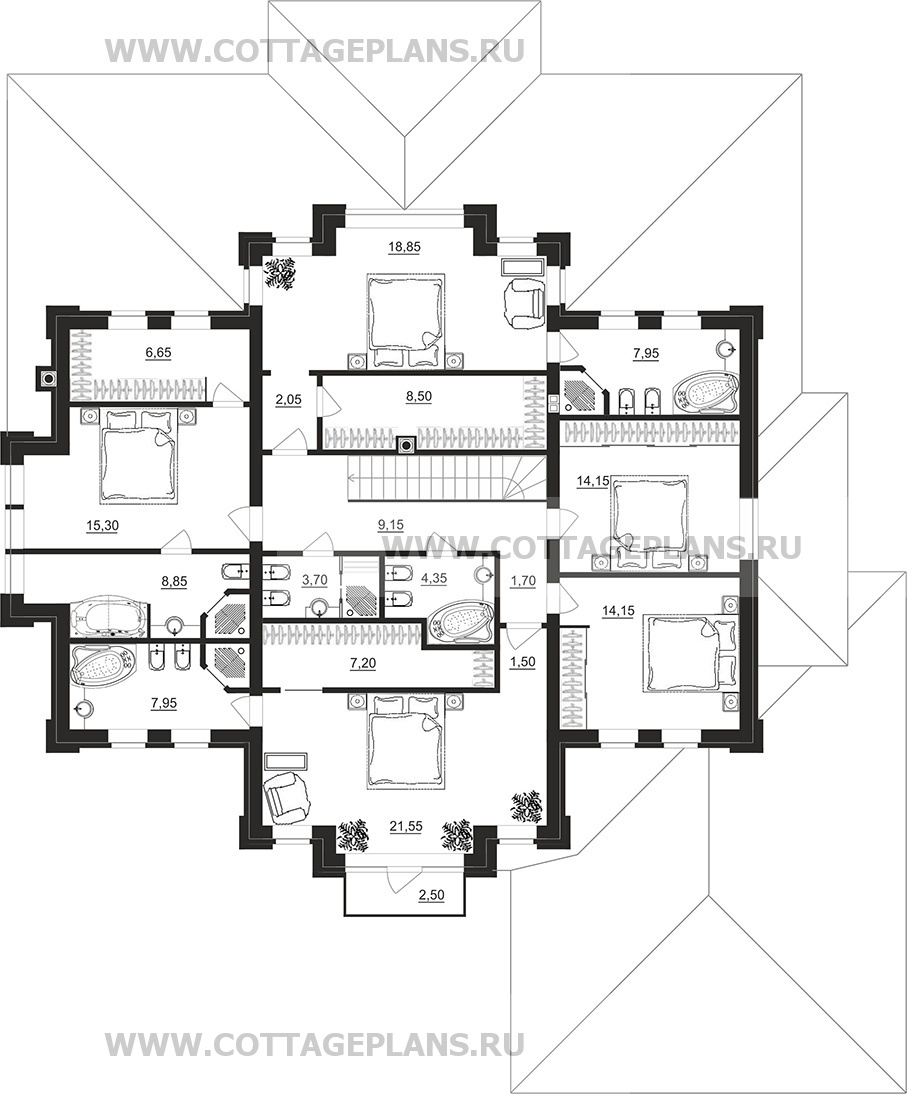 Поэтажные планы проект дома 202-18 общ. площадь 357,70 м2