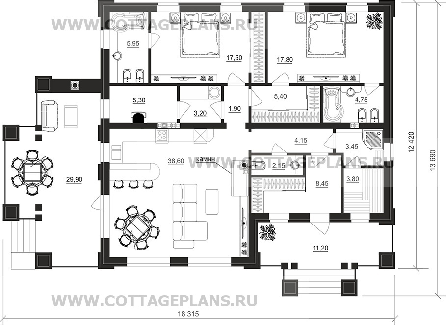 Поэтажные планы проект дома 700-12 общ. площадь 122,90 м2