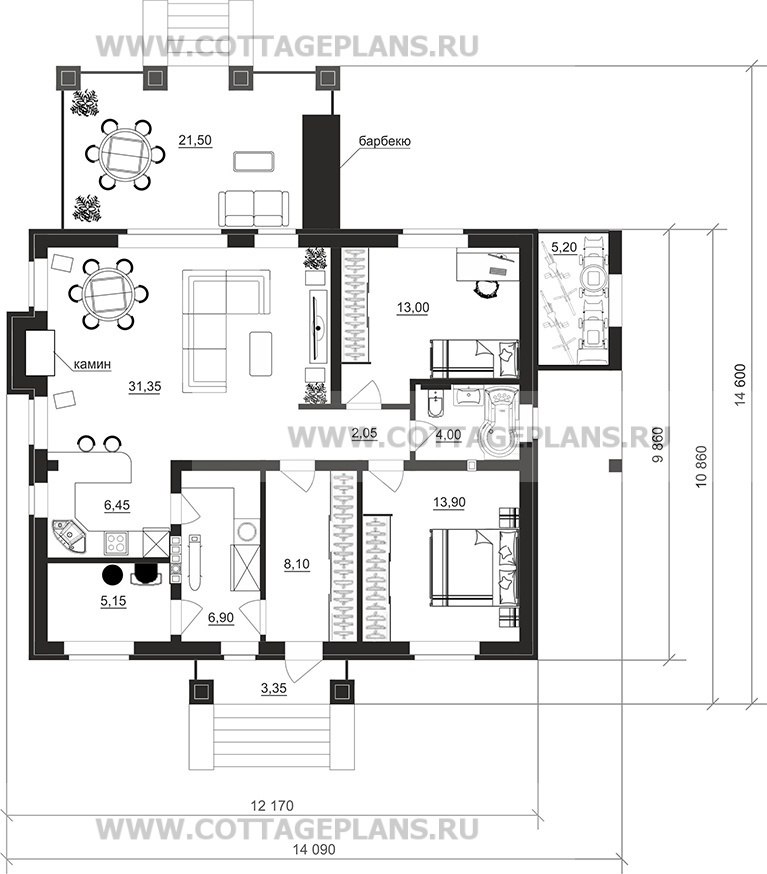 Поэтажные планы проект дома 700-57 общ. площадь 90,90м2