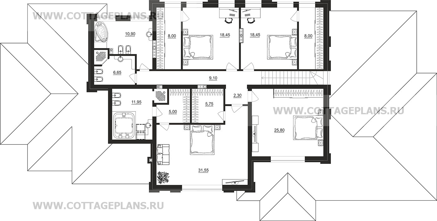 Поэтажные планы проект дома 105-46 общ. площадь 585,60 м2