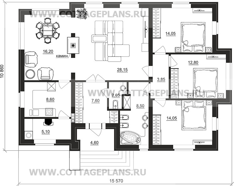 Поэтажные планы проект дома 90-52 общ. площадь 121,40 м2