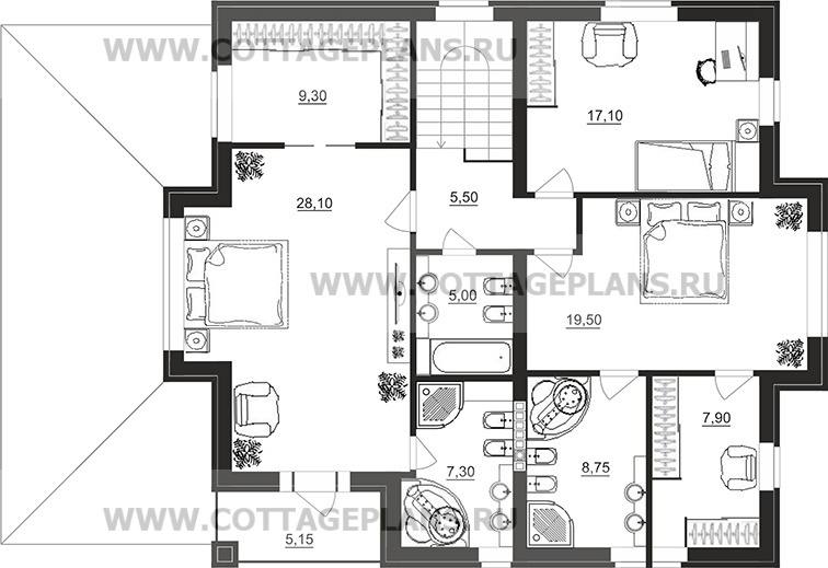 Поэтажные планы проект дома 93-98 общ. площадь 342,85 м2