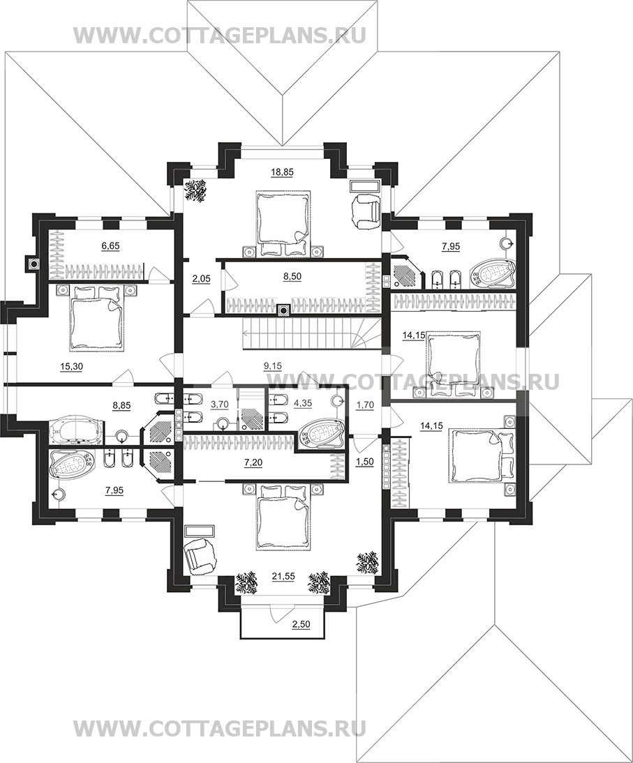 Поэтажные планы проект дома 203-18 общ. площадь 500,05 м2