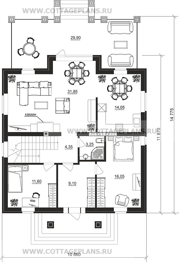 Поэтажные планы проект дома 71-48 общ. площадь 276,15 м2