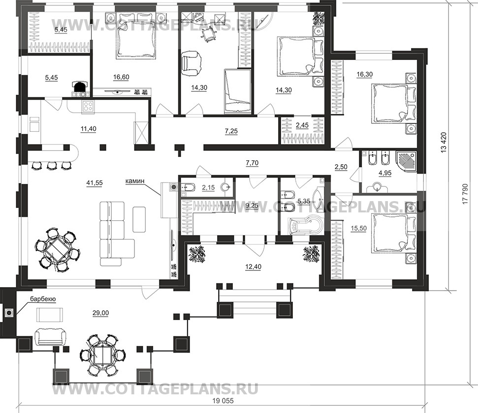 Поэтажные планы проект дома 702-49 общ. площадь 182,20 м2