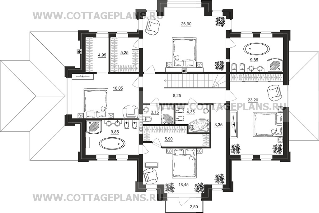 Поэтажные планы проект дома 202-23 общ. площадь 270,45 м2