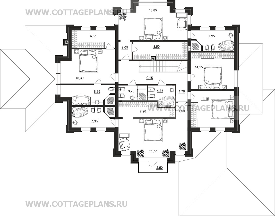 Поэтажные планы проект дома 202-27 общ. площадь 357,95 м2