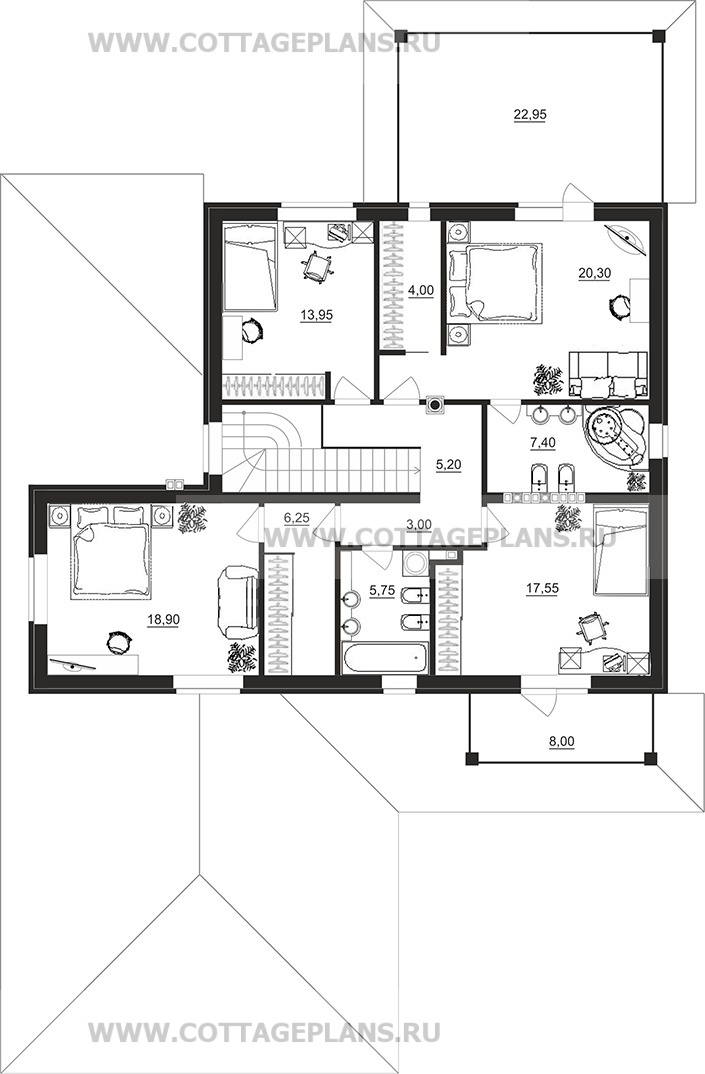 Поэтажные планы проект дома 93-05 общ. площадь 386,20 м2