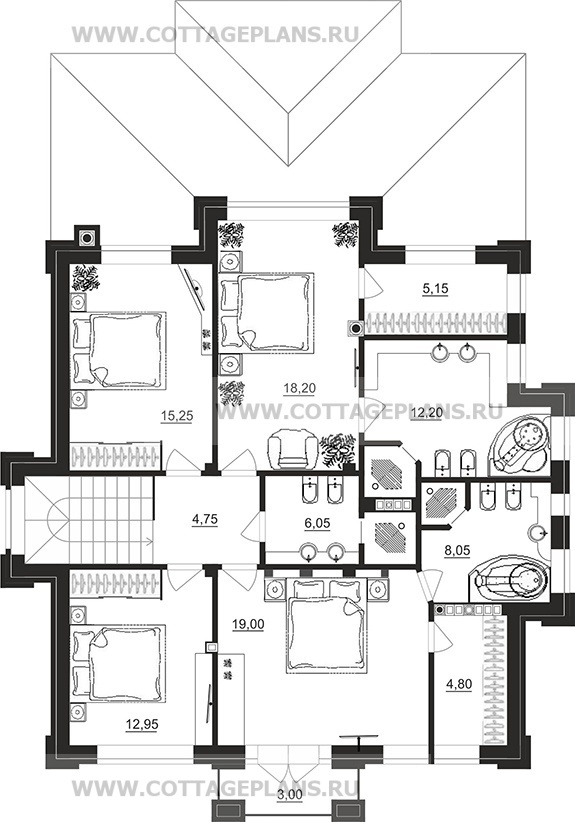 Поэтажные планы проект дома 201-76 общ. площадь 317,80 м2