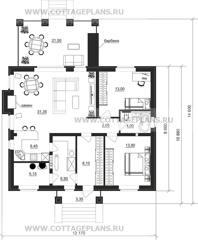 Поэтажные планы проект дома 900-57 общ. площадь 90,90м2