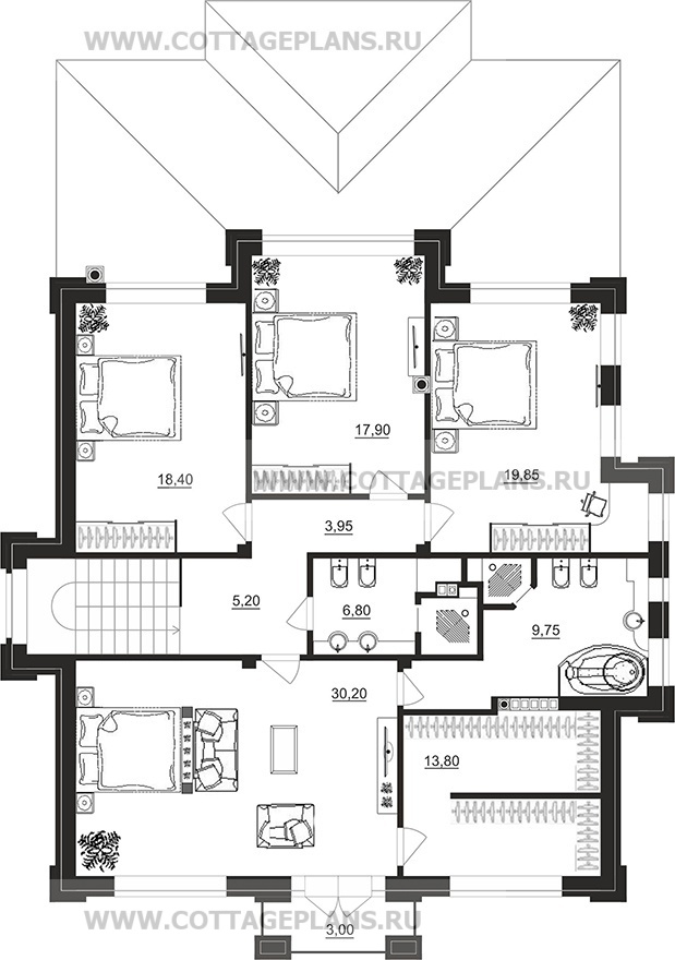 Поэтажные планы проект дома 200-77 общ. площадь 264,40 м2