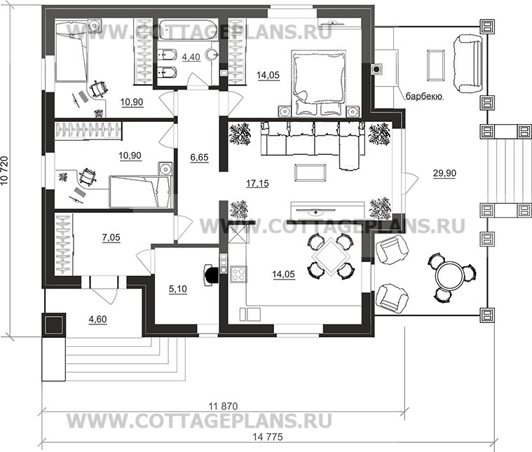 Поэтажные планы проект дома 07-35 общ. площадь 90,25 м2