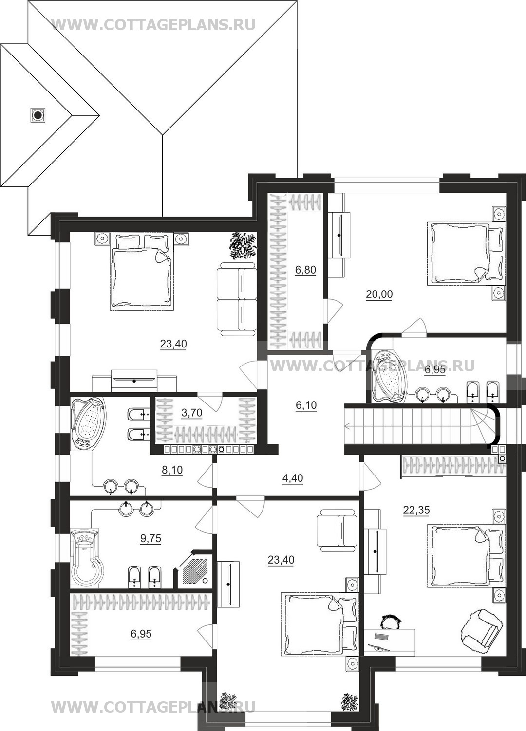 Поэтажные планы проект дома 105-25 общ. площадь 424,70 м2