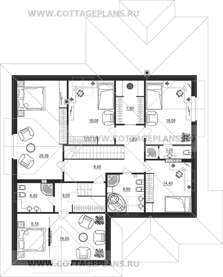Поэтажные планы проект дома 75-63 общ. площадь 312,95 м2