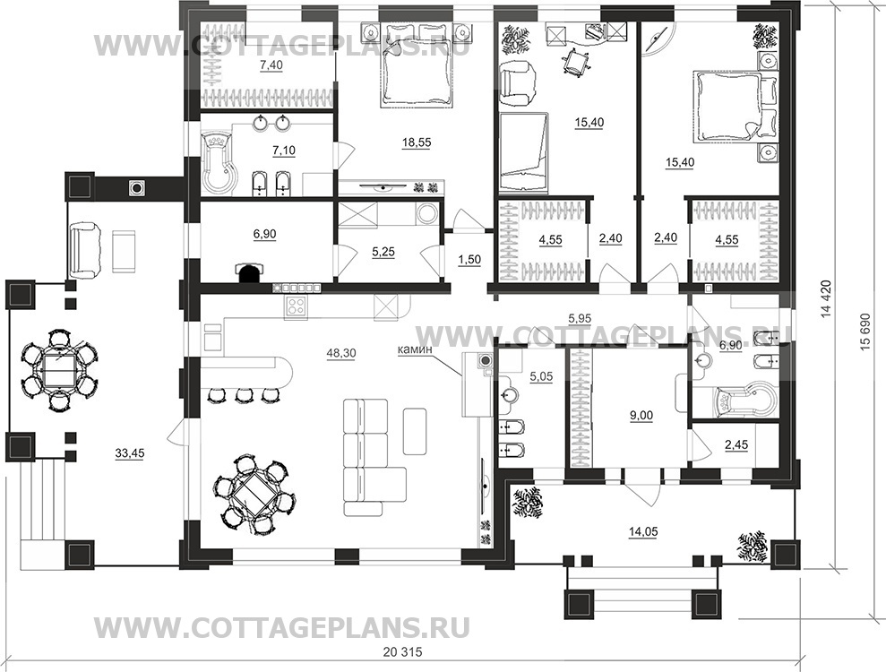 Поэтажные планы проект дома 90-79 общ. площадь 169,00 м2