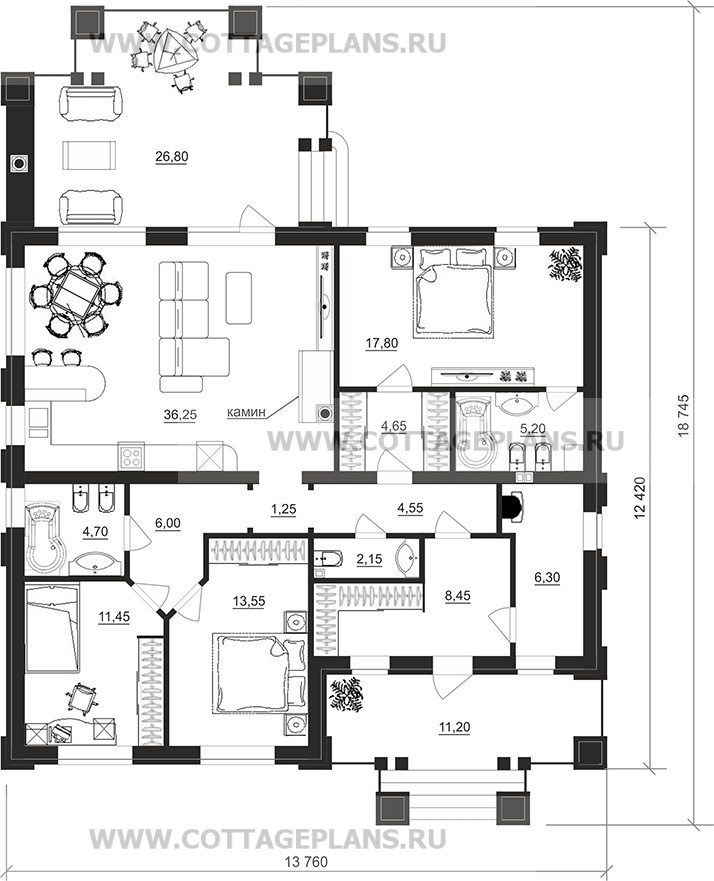 Поэтажные планы проект дома 27-65 общ. площадь 123,45 м2
