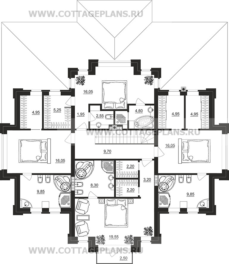 Поэтажные планы проект дома 202-14 общ. площадь 274,65 м2