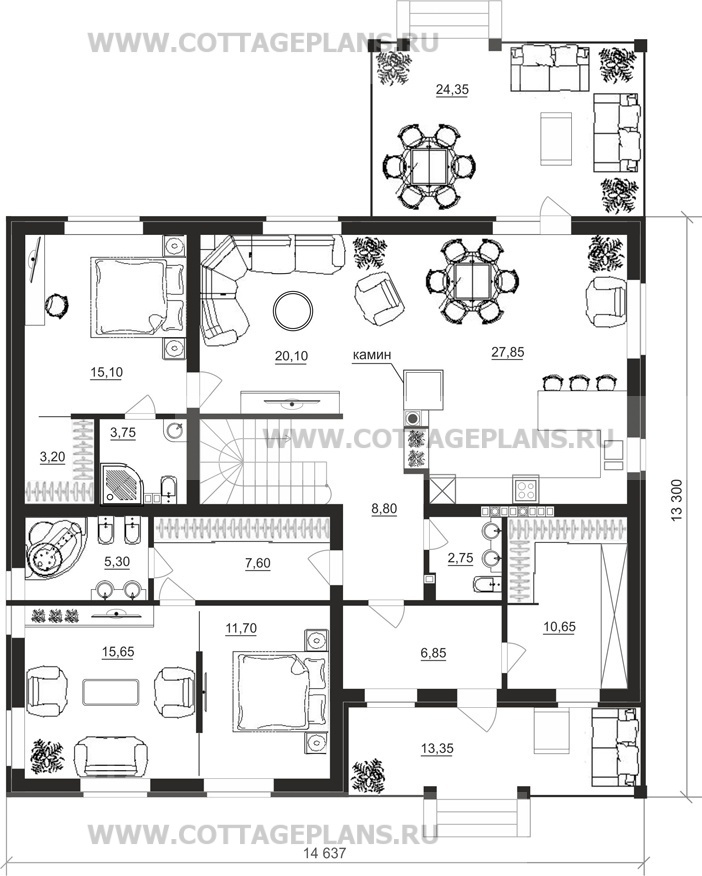 Поэтажные планы проект дома 76-00 общ. площадь 408,55 м2