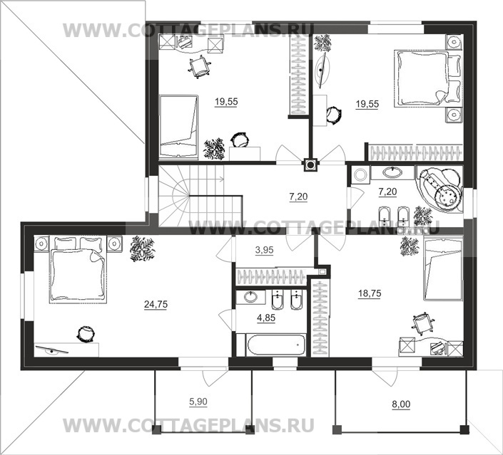Поэтажные планы проект дома 22-52 общ. площадь 194,25 м2