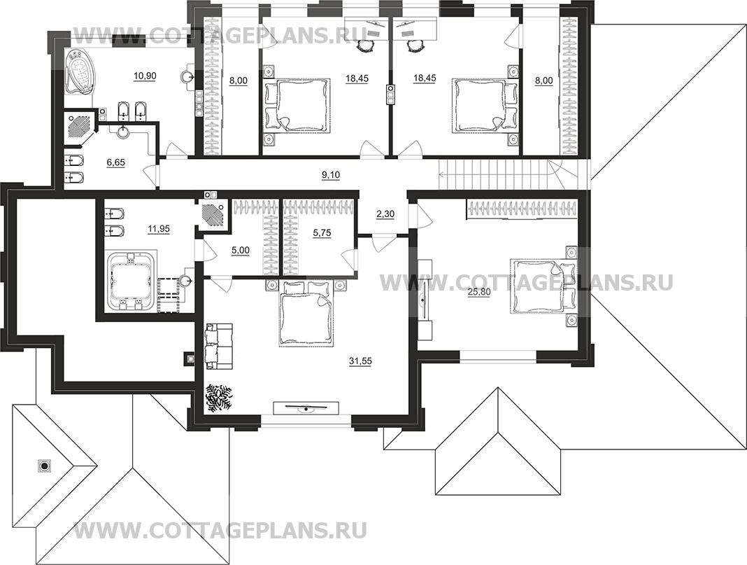 Поэтажные планы проект дома 202-71 общ. площадь 393,85 м2