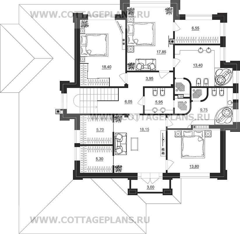 Поэтажные планы проект дома 202-05 общ. площадь 292,90 м2