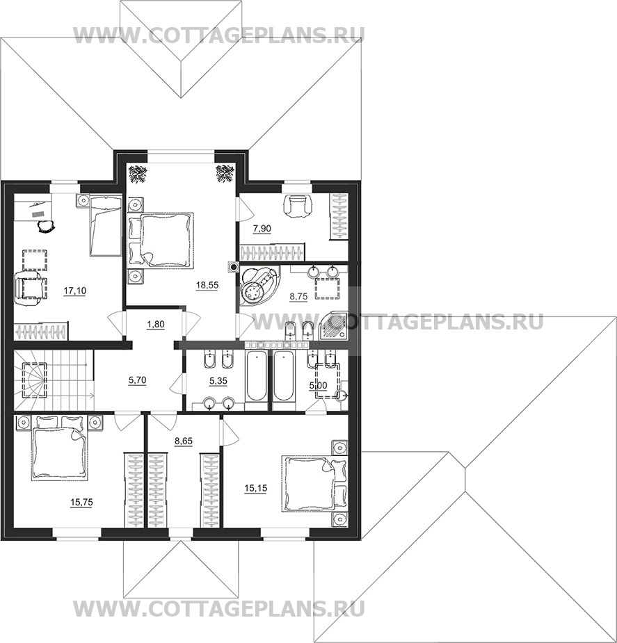 Поэтажные планы проект дома 98-93 общ. площадь 381,10 м2