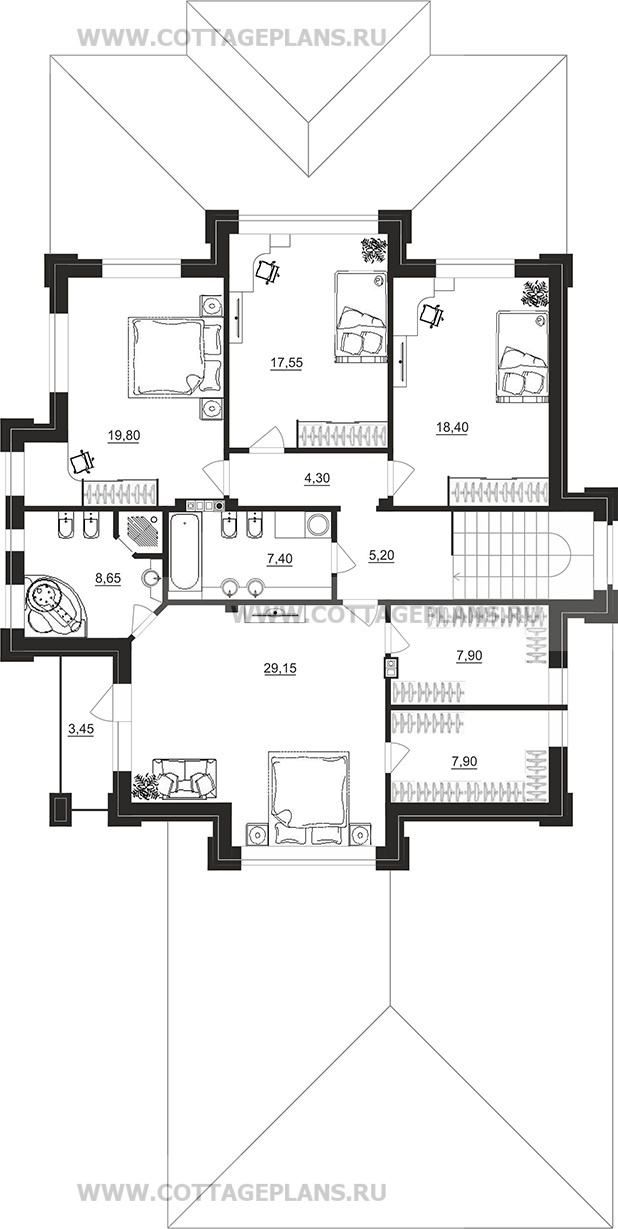 Поэтажные планы проект дома 100-86 общ. площадь 305,85 м2