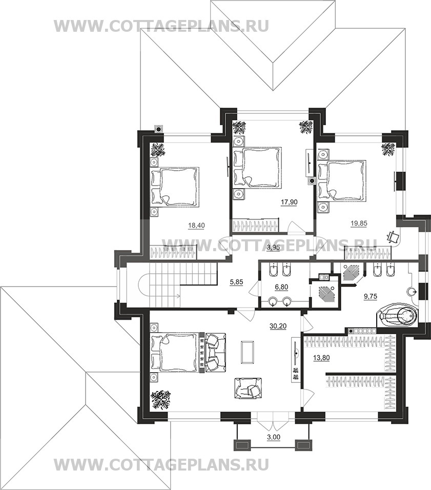 Поэтажные планы проект дома 200-92 общ. площадь 288,80 м2