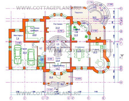 Поэтажные планы проект дома 34-16 общ. площадь 535,4м2