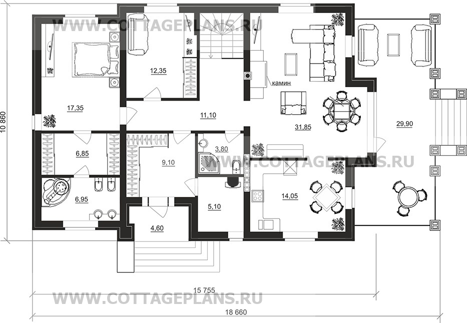 Поэтажные планы проект дома 91-30 общ. площадь 238,10 м2
