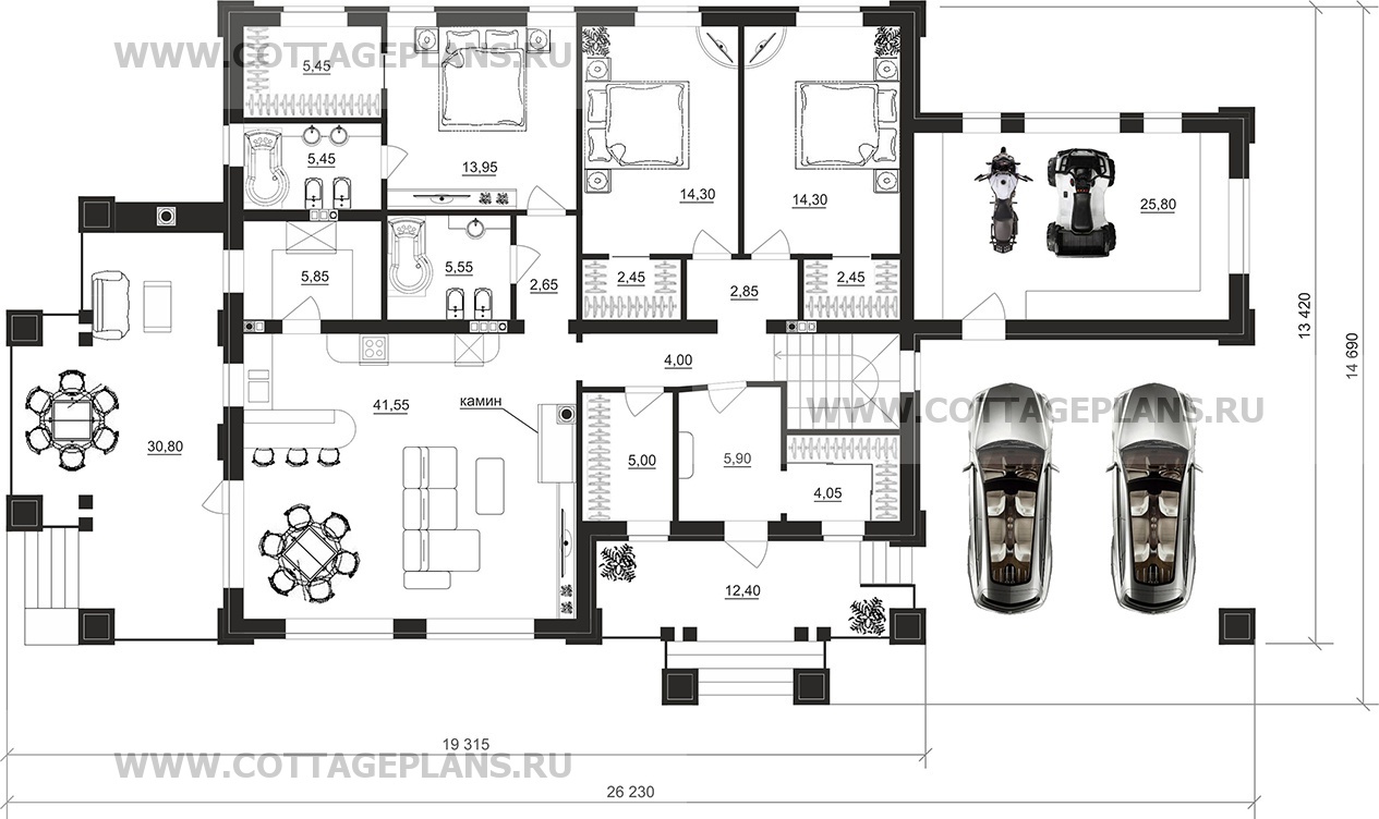 Поэтажные планы проект дома 28-69 общ. площадь 307,20 м2