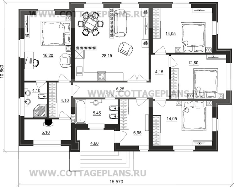 Поэтажные планы проект дома 07-52 общ. площадь 121,40 м2