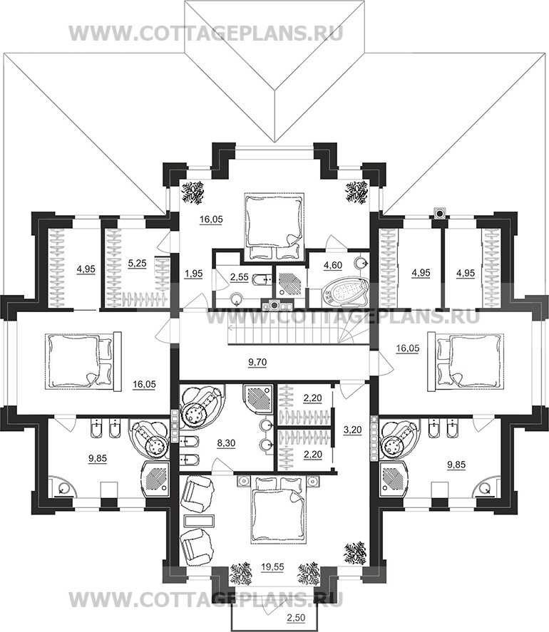 Поэтажные планы проект дома 203-14 общ. площадь 398,20 м2