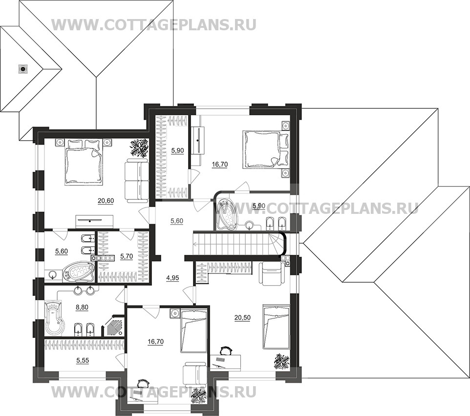 Поэтажные планы проект дома 204-33 общ. площадь 264,55 м2