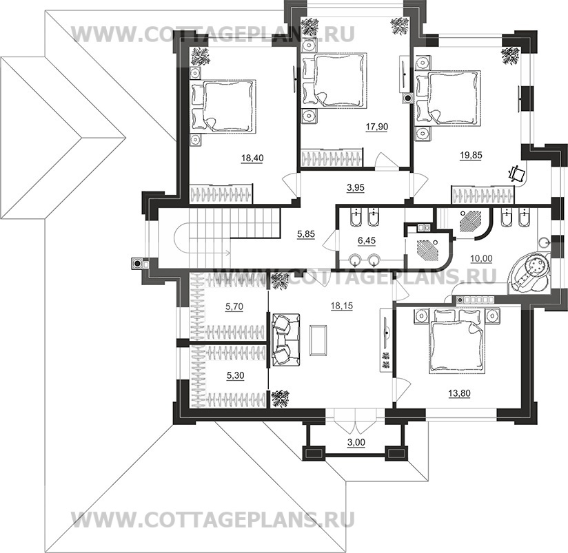 Поэтажные планы проект дома 202-05 общ. площадь 292,90 м2