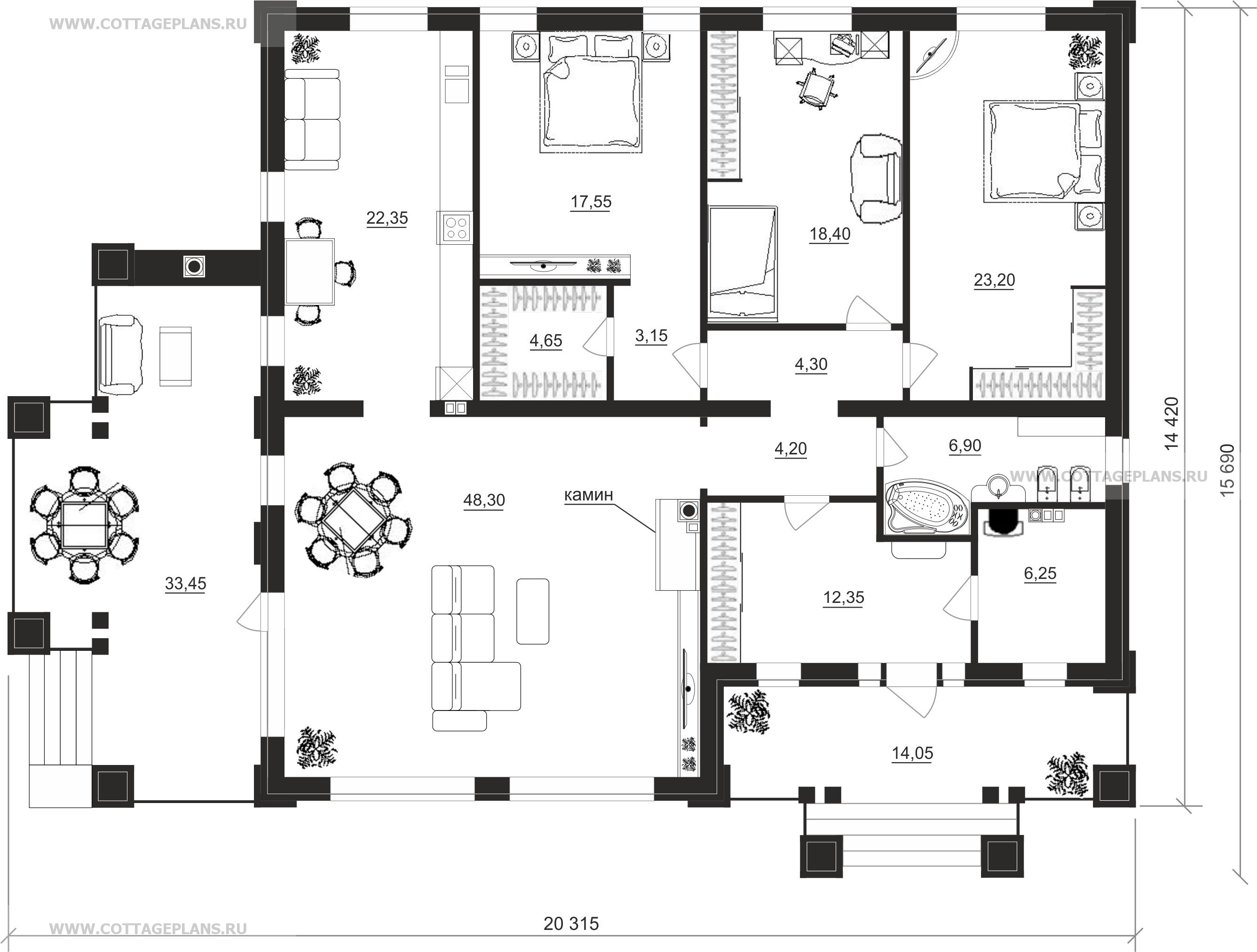 Поэтажные планы проект дома 700-14 общ. площадь 169,00 м2