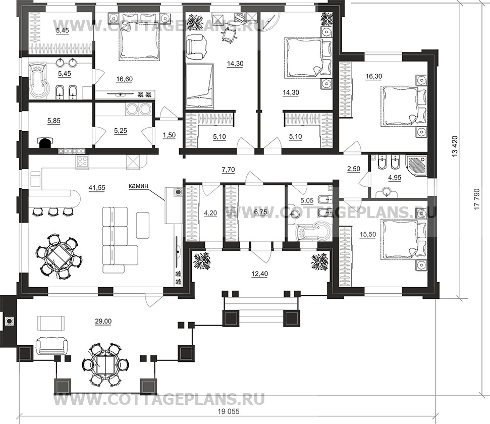 Поэтажные планы проект дома 902-49 общ. площадь 182,20 м2