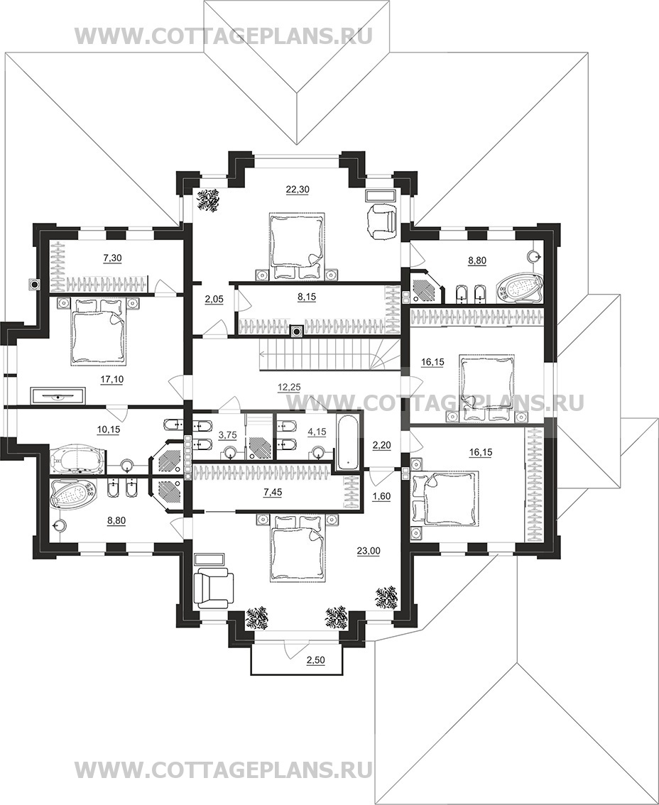 Поэтажные планы проект дома 102-19 общ. площадь 389,00 м2